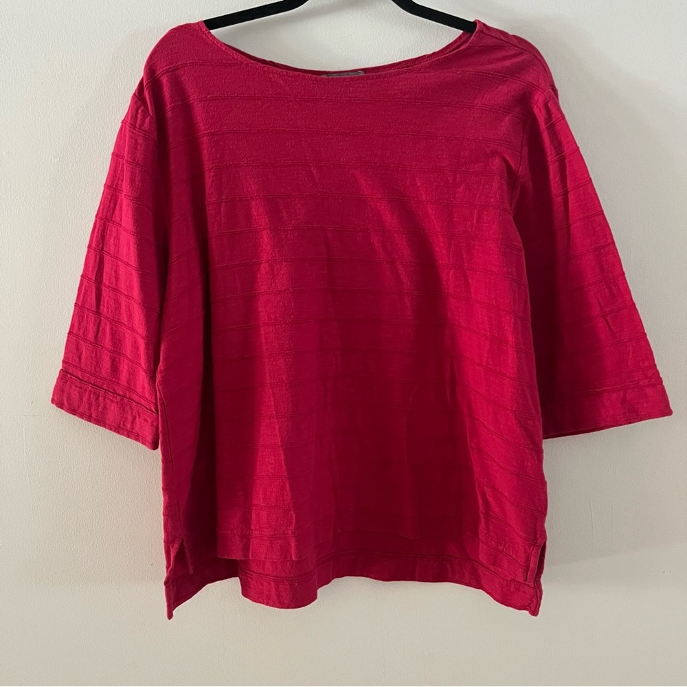 Habitat Large 3/4 Sleeve Wearable Art to Wear Coral Red/Pink Blouse Shirt Top